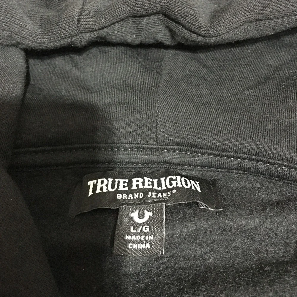 True Religion Full Zip Hoodie Mens Large Black Buddha Logo Graphic